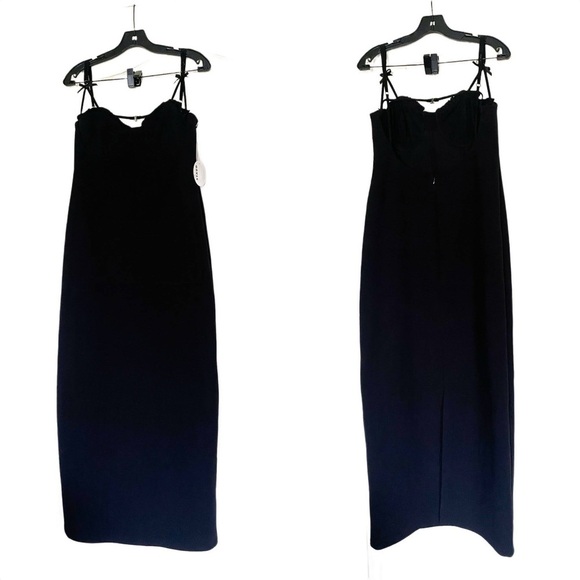Staud Georgina Bustier Bow Maxi Cocktail Sheath Dress Black 12 NWT - Picture 2 of 6